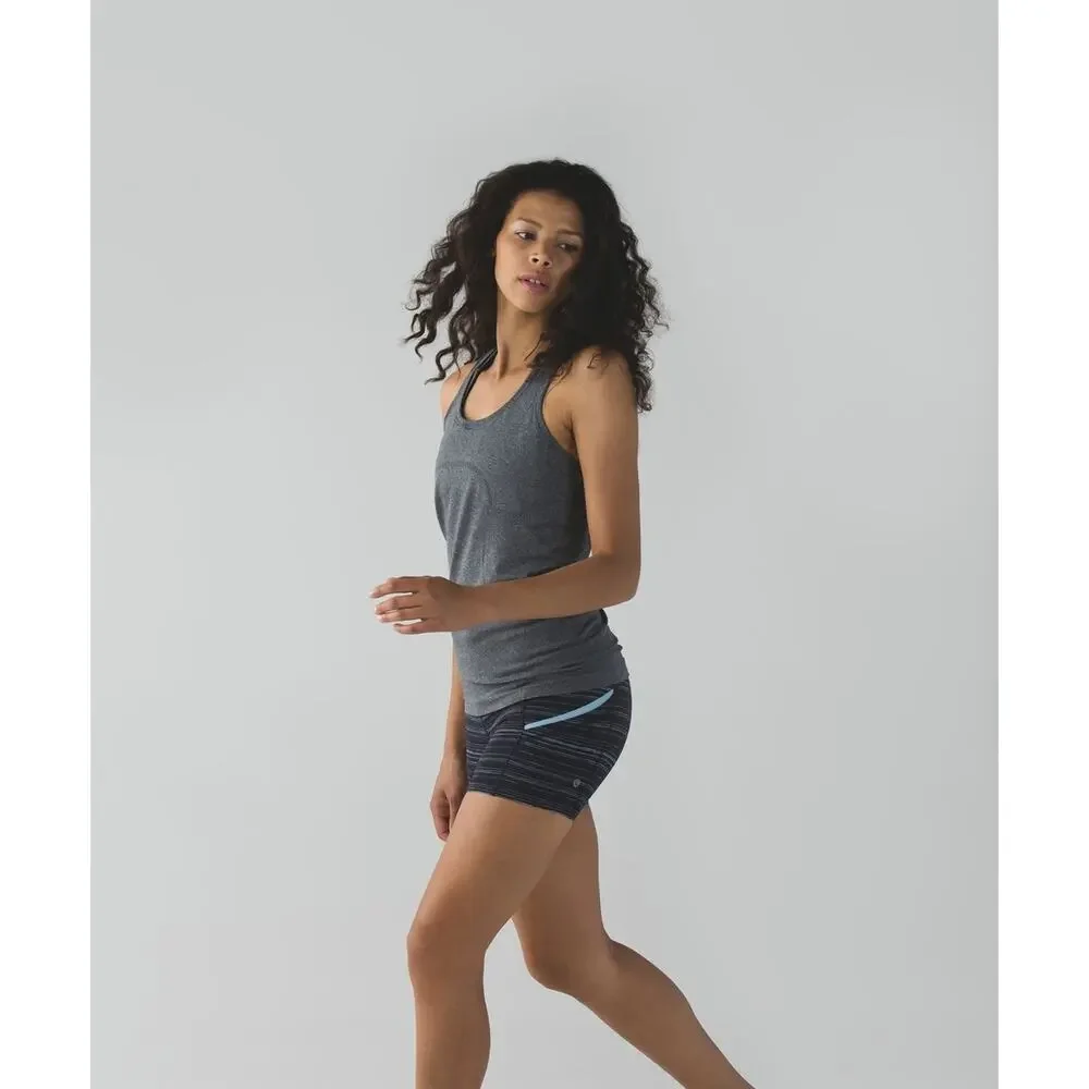 Lululemon What The Sport Short Stripe Pockets Run Stretch Blue Black Size 2 - Picture 6 of 15